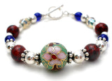 Cloisonne Sterling Silver Bead Bracelet 7" - The Jewelry Lady's Store