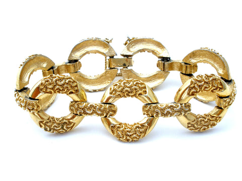 Crown Trifari Gold Tone Link Bracelet 7" Vintage