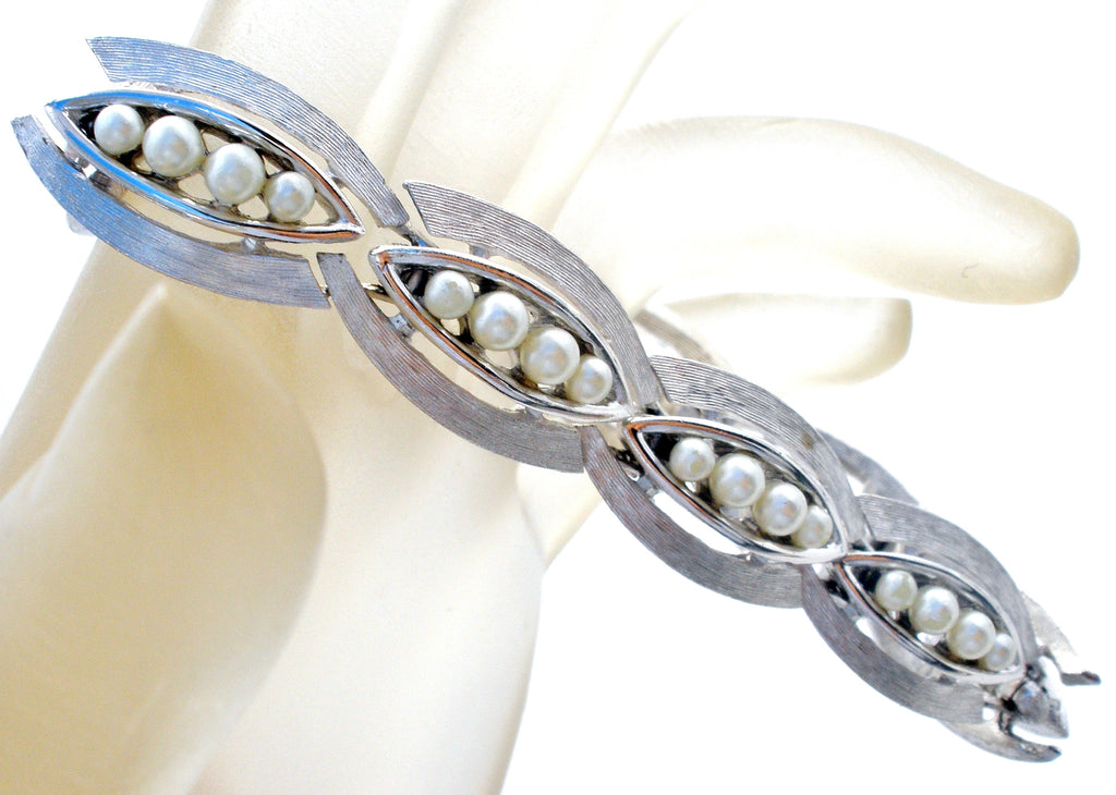 Crown Trifari Pearl Silver Vintage Bracelet - The Jewelry Lady's Store