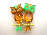 Double Jelly Belly Owl Brooch Enamel Vintage Pin - The Jewelry Lady's Store