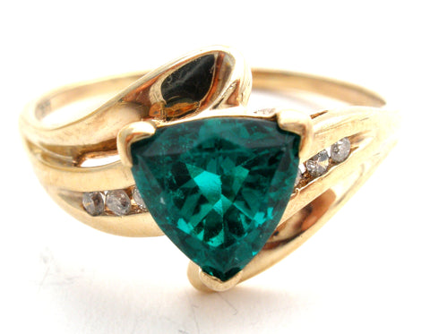 Emerald & Diamond 10K Gold Ring Size 10