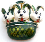 Enamel Rabbits in Basket Pendant Brooch - The Jewelry Lady's Store