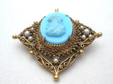 Florenza Blue Cameo Brooch Set Vintage - The Jewelry Lady's Store