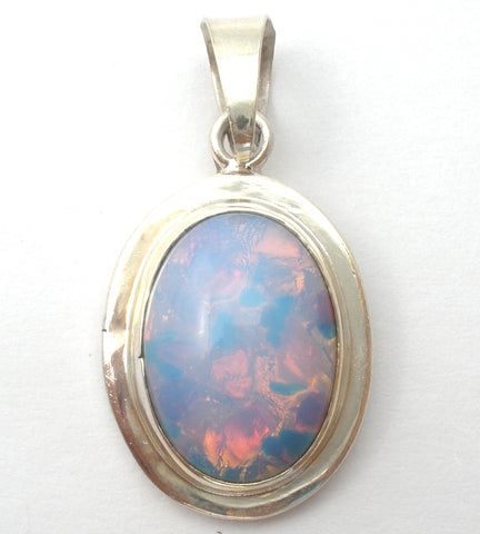 Glass Opal Pendant Sterling Silver Vintage