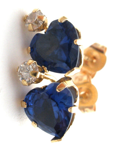 Heart Sapphire Blue CZ Earrings 10K Gold