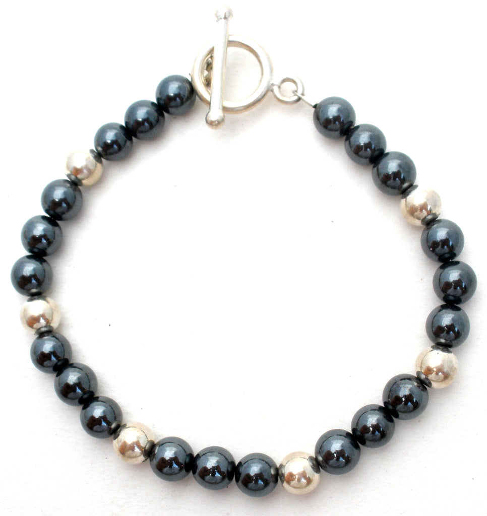 Hematite & Sterling Silver Bead Bracelet - The Jewelry Lady's Store