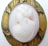 High Relief Angel Skin Left Facing Cameo Brooch Victorian - The Jewelry Lady's Store
