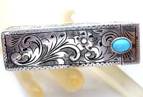 Italian 800 Silver Lipstick Holder with Turquoise Vintage