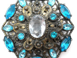 Large Blue Rhinestone Brooch Vintage - The Jewelry Lady's Store