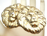 Large Gold Tone Pierced Lion Earrings Vintage - The Jewelry Lady's Store