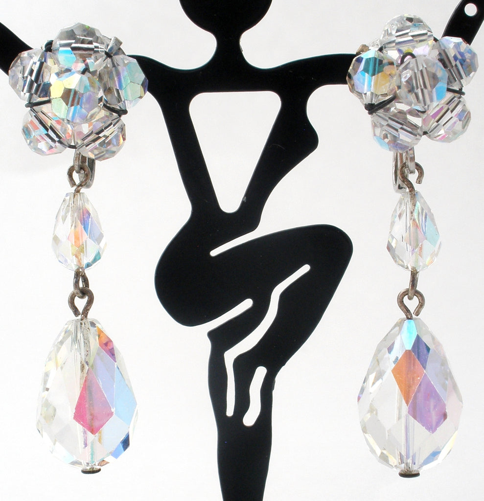 Long Dangle Ab Crystal Earrings Vintage - The Jewelry Lady's Store