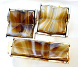 Mens Cufflinks & Tie Clip with Brown Art Glass - The Jewelry Lady's Store