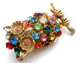 Multi Color Rhinestone Owl Brooch Pin Vintage - The Jewelry Lady's Store