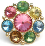 Multi Color Rivoli Rhinestone Brooch Vintage - The Jewelry Lady's Store