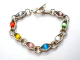 Multi Color Cats Eye Bead Link Bracelet 925 - The Jewelry Lady's Store