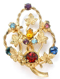 Multi Color Rhinestone Leaf Brooch Vintage - The Jewelry Lady's Store