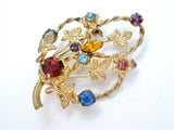 Multi Color Rhinestone Leaf Brooch Vintage - The Jewelry Lady's Store