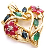 Multi Gem 10K Gold Heart Flower Pendant - The Jewelry Lady's Store