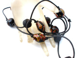 Murano Glass Beads On Black Leather Cord Necklace - The Jewelry Lady's Store