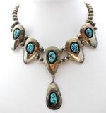 Navajo Squash Blossom Shadowbox Turquoise Necklace - The Jewelry Lady's Store