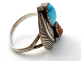 Navajo Turquoise &  Coral Ring Sterling Silver - The Jewelry Lady's Store