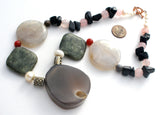 Sliced Agate Rose Quartz Statement Necklace Gemstones - The Jewelry Lady's Store