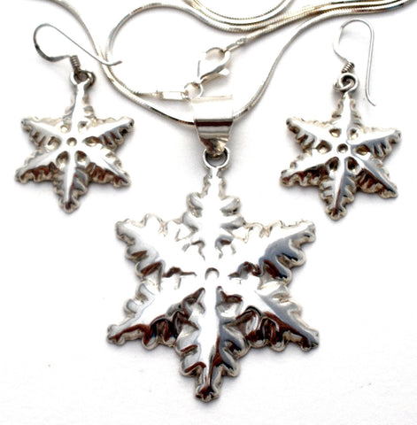 Sterling Silver Snowflake Necklace Set