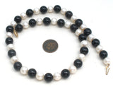 Pearl & Black Onyx Bead Necklace 14K Gold 18" - The Jewelry Lady's Store