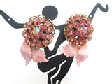 Pink Flower Rhinestone & Enamel Brooch Set Vintage - The Jewelry Lady's Store