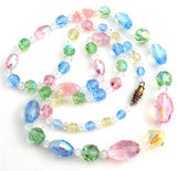 Pink Green & Blue Crystal Bead Necklace 26" Vintage - The Jewelry Lady's Store