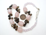Pink Rose & Brown Quartz Bead Necklace 18" - The Jewelry Lady's Store