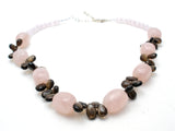 Pink Rose & Brown Quartz Bead Necklace 18" - The Jewelry Lady's Store