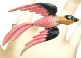Pink & Black Swallow Bird Brooch Pin by Mamselle Vintage - The Jewelry Lady's Store