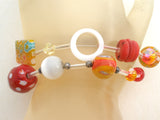 Red Art Glass MOP Bead Bracelet 925 - The Jewelry Lady's Store