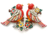 Red Coro Duette Fur Clip Love Birds Brooch Adolf Katz - The Jewelry Lady's Store