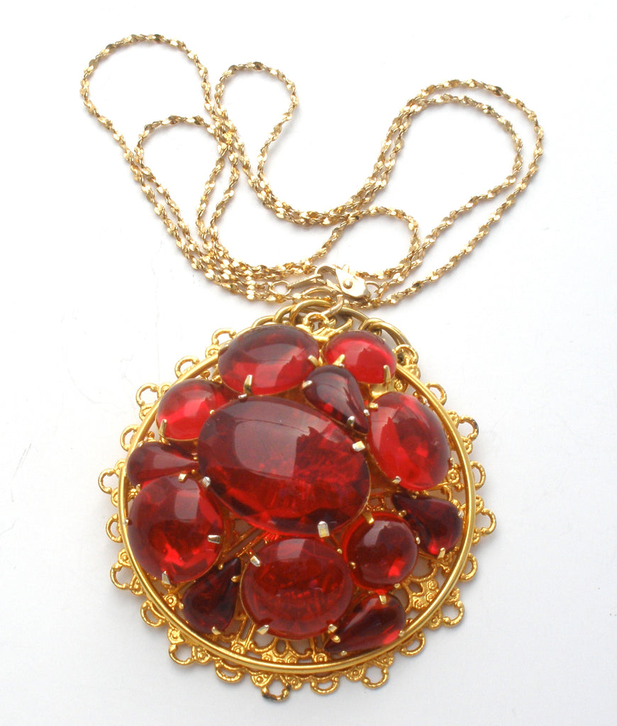 Red Rhinestone Necklace 24" Vintage - The Jewelry Lady's Store