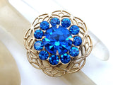 Sapphire Blue Rhinestone Brooch Pin Vintage - The Jewelry Lady's Store