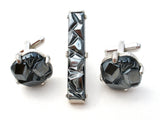 Sarah Coventry Hematite Cufflinks & Tie Bar Set Vintage - The Jewelry Lady's Store