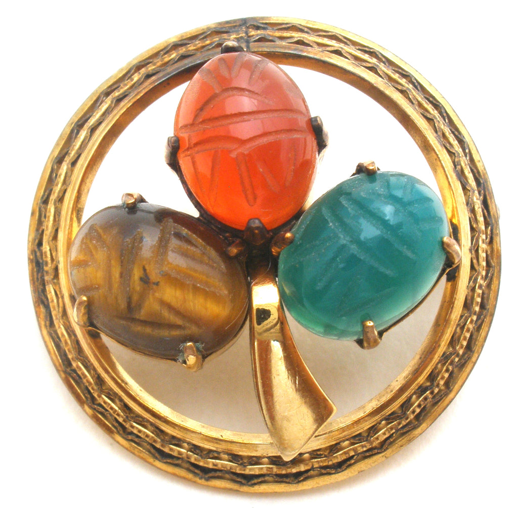 Scarab Beetle Gemstone Gold Filled Brooch Pin - The Jewelry Lady's Store