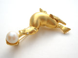 Seal Brooch Pin With Faux Pearl Ball Vintage - The Jewelry Lady's Store