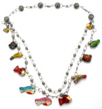 Silver Link Necklace with Enamel Wood Fish Charms - The Jewelry Lady's Store