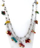 Silver Link Necklace with Enamel Wood Fish Charms - The Jewelry Lady's Store