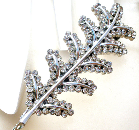 Silver Leaf Hair Clip Pin with Clear Rhinestones