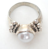 Sterling Silver Faux Pearl Ring Size 9 - The Jewelry Lady's Store