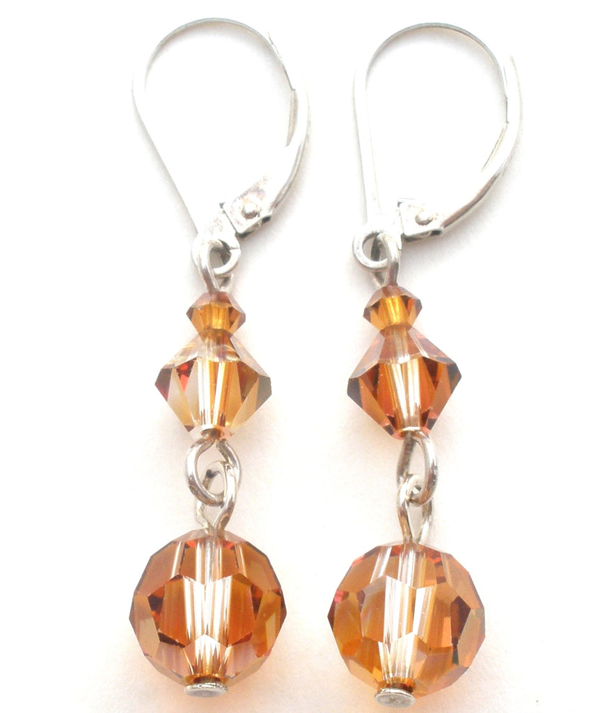 Sterling Silver Yellow Gold Crystal Bead Earrings - The Jewelry Lady's Store