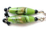 Sterling Silver Green Foiled Art Glass Bead Earrings - The Jewelry Lady's Store