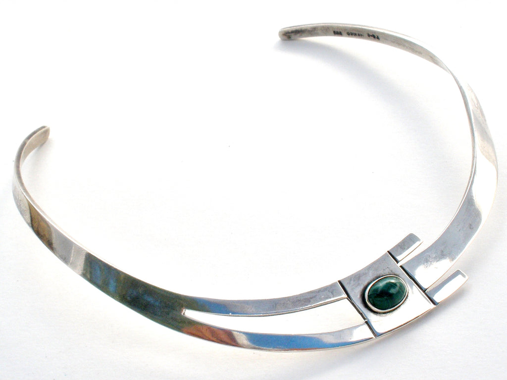 Taxco Sterling Silver Malachite Collar Necklace - The Jewelry Lady's Store