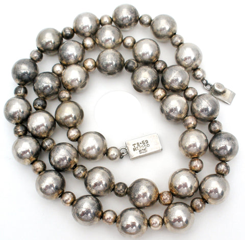 Vintage Sterling Silver Pearl Necklace 25" Long Taxco
