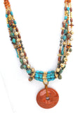 Turquoise Jasper Amber & Pearl Bead Donut Pendant Necklace - The Jewelry Lady's Store