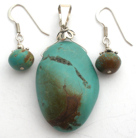 Turquoise Pendant & Earrings Sterling Silver